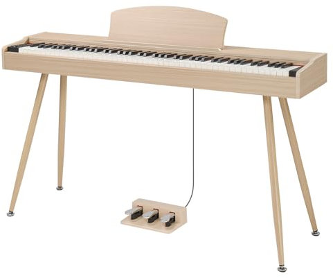 LEADZM 88 Tasten Digitalpiano mit Ständer, Voll Gewichtete Tastatur, E-Piano mit 3 Pedalen, 2 Bluetooth-Systeme, für Anfänger Geeignet, Holzfarbe