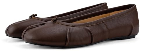 VBDB Tabi Brown Flats Shoes for Women Slip on Low Heel Wide Width Casual Shoes Split Toe Ballet Flats Size 7.5