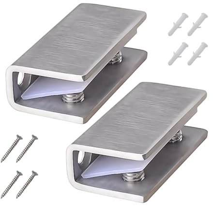 2 Piezas Abrazaderas de Acero Inoxidable Vidrio, Soporte de Estante de Vidrio Ajustable, Clip de Vidrio Pinzas para Sujetar Cristales con Tornillos y Tubo de Expansión para Espesor 8-12mm (2, Plata)