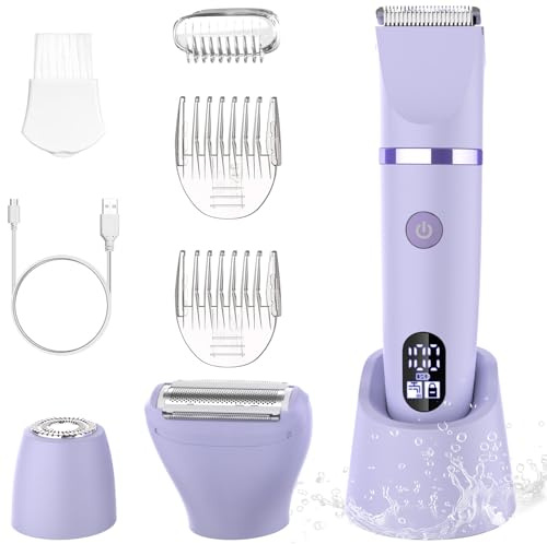 Zivelier 3-in-1 Electric Razor IPX7 Waterproof Bikini Trimmer Wet & Dry Use Painless Personal Trimmer Groomer for Ladies Face Body Legs Bikini Public Hairs Electric Lady Shaver with Replaceable Heads