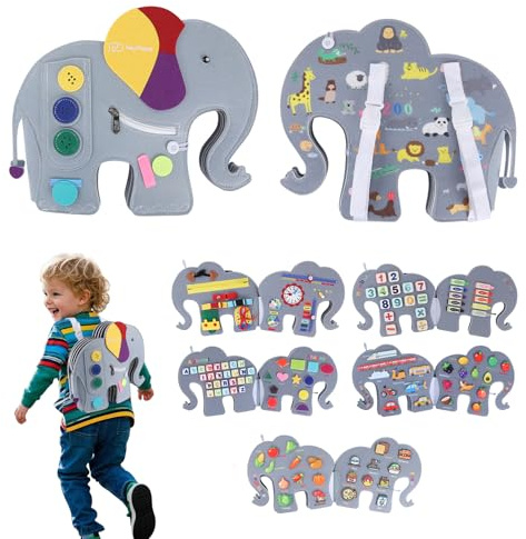 Heypappy Busy Board,12 in 1 Montessori Busy Board Feltro,Montessori Didattici Libro Sensoriale Educativo, Giocattolo per Abilità Motorie con Cintura Zaino Regalo Bambino Compleanno Natale