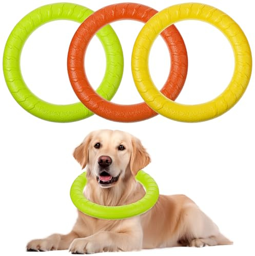 Pafeooui 3 Pack Dog Training Rings – Durable EVA Chew Toys for Aggressive Chewers, Floating Fetch & Tug-of-War Toy for Small to Medium Dogs (7-Inch, Green/Orange/Yellow)
