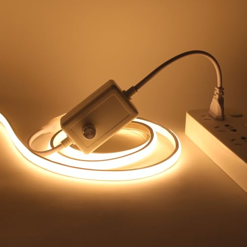 HEGEHE Tira de LED COB Regulable, 220V 288LEDs/M Super Cinta LED de Neón, Cinta luminosa Flexible FCOB LED Tira de Luz para Navidad,Vacaciones,Decoración de Interiores e Iluminación(Blanco Cálido,1M)