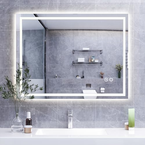 HySail Miroir Salle de Bain avec Eclairage, Miroir en Argent Haute Définition 5mm, 3 Températures de Couleur et Luminosité Réglable, Miroir Mural avec Interrupteur Tactile, Anti-Buée, Rectangulaire