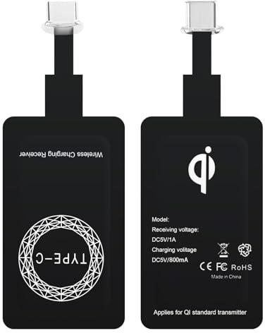 USB Typ C Qi Wireless Ladeempfänger Adapter für Samsung Galaxy A56 A36 A26 A16 A52s A72 A32 A51 A50 S25 S24 S23, Huawei, Xiaomi, Google Pixel und andere Typ C Smartphones, Kabelloses Induktives Laden