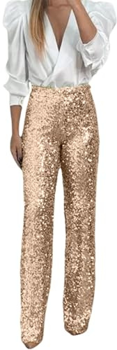 Celanisai Pantalones brillantes para mujer, cintura alta, pantalones de lentejuelas, piernas rectas, pantalones de lentejuelas, pantalones de fiesta, palazzo, pantalones de ocio, pantalones plateados