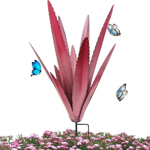 Trädgårdsstaty med metallblommor - 30 cm agave skulptur, utomhus metallväxtdekoration, trädgårdsstolpe staty | Utomhus dekorativ accent för trädgårdsmästare