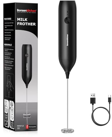 Bonsenkitchen Wiederaufladbarer Milchaufschäumer, Elektrischer Milchaufschäumer, Handmilchaufschäumer, das perfekte Geschenk für Kaffeeliebhaber, geeignet für Latte Macchiato, Matcha und Cappuccino