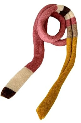 Kashmirscarf， Stickad ullhalsduk for kvinnor, flerfärgad, 160 cm x 10(Pink Yellow)