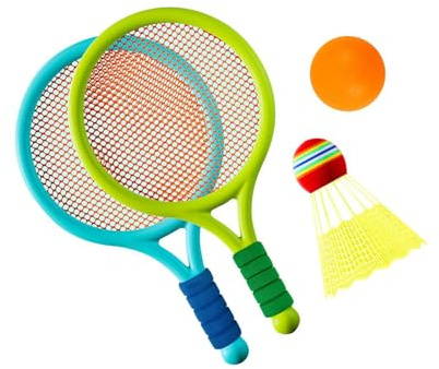 wueiooskj Set da Tennis e Badminton per Bambini, Racchetta da Tennis per Bambini, Giocattoli da Spiaggia, Blu e Rosa, Blu e Verde, 39x19.5 cm