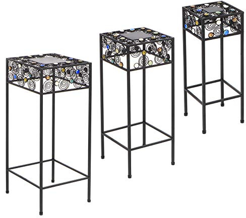 Ausla Blomsterställ Järn Växtställ Set med 3 Blomkrukställ 18 23 28 Cm Displayhylla med Gummifötter för Inomhus Utomhus Balkong Vardagsrum Uteplats Kontor