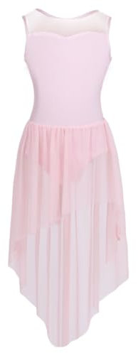 iEFiEL Mädchen Ballettkleid mit Schlitz Tüll Rock Lyrischer Tanzkleid Standard Ballsaal Walzer Tango Ärmellos Ballett Trikot Kleid Rosa 128