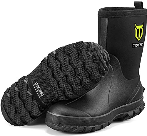 TIDEWE Rubber Boots for Men, Waterproof Hunting Work Boots, Black, Size 12