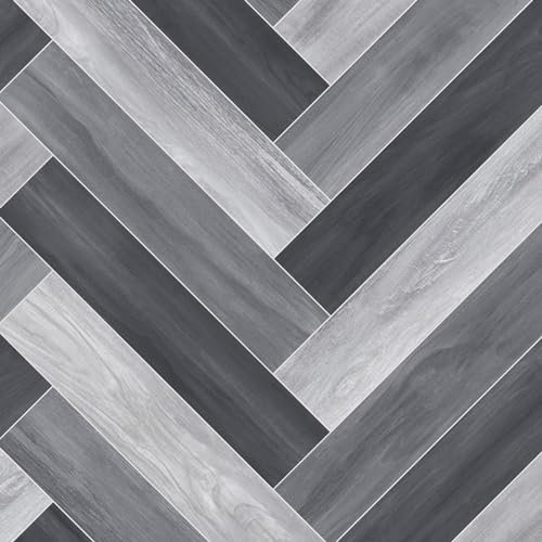 VINYL FLOORING UK Grey Wood Effect Slip Resistant Vinyl Flooring Roll For Living Room, Dining Room, Kitchen, 2.3mm Thick Cushion Backed Vinyl Sheet, Waterproof Lino Flooring-2m(6'7) X 1m(3'3)-2m²
