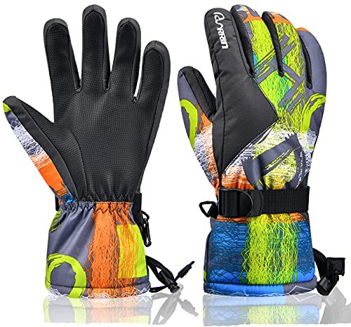 RunRRIn Skihandschuhe, wasserdichte Schneehandschuhe -34 ° F, Winterhandschuhe für kaltes Wetter, warme Snowboardhandschuhe - für Männer, Frauen, Kinder, Jungen und Mädchen (Grau L)