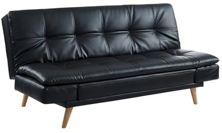 Zarina - Sofá Convertible de 3 plazas (imitación de Piel sintética, Color Negro y Venta única)