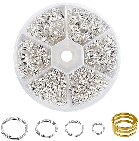 TOAOB 600pcs Anneau Double Jonction en Metal Anneau Ouvert Jump Ring Connecteur de Bijoux Chaine Links Argent 6mm 8mm 10mm 12mm avec Boite de Rangement pour Fabrication de Bijoux