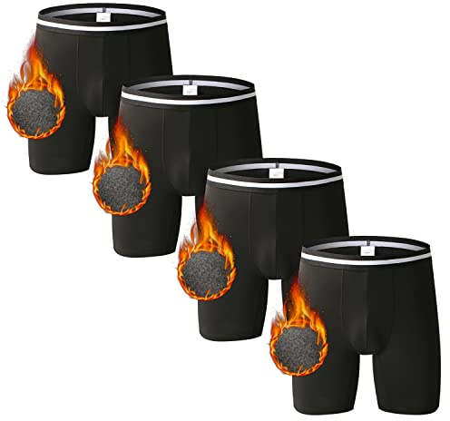 Nuofengkudu Mens Thermal Seamless Boxer Briefs Long Leg Warm Underwear 3D Pouch Bulge Support Stretch Waistband Comfy Trunks Winter Male Classic Anti-Chafing Underpants E 3 Pack Black Grey Red XL