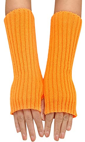 Winter Gestrickte Handschuhe für Damen - Lang Handwärmer Stulpen Fingerlose Armstulpen Warm Strick Armwärmer Pluswärmer (Orange, One Size)