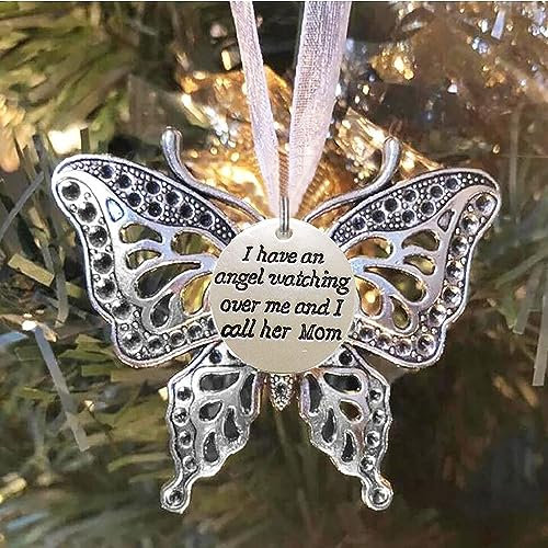 BTORER Christmas Decorations Metal Butterfly Pendant, Creative Hollow Carving Exquisite Butterfly Memorial Family Pendant Christmas Tree Decoration, Yard/Window/Room/Car/Home Ornament (Mom)