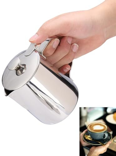 Pichet à Mousser le Lait, Tasse à Mousseur à Lait En Acier Inoxydable Avec Bec Et Couvercle Spéciaux Anti-gouttes, Pichet à Vapeur Pour Cappuccino, Latte Art(600ML)