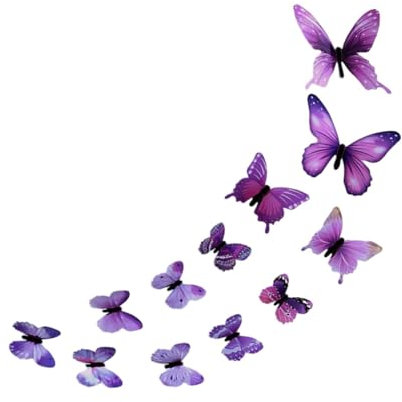 F Fityle 12 Pièces 3D Papillon Stickers Muraux Décor Lumineux Mur Art Stickers Décoratifs Belle Bricolage Art Mural pour Chambre Couloir, Violet