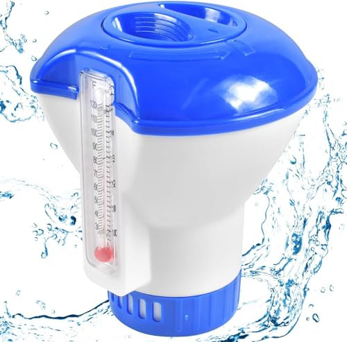 Newtic Dispenser Chimico per Piscina, 5 Pollici Dosatore di Cloro con Termometro 20-200g, Contenitore Automatico Regolabile per Pastiglie di Cloro e Bromo, Accessori Piscine per Spa Acquario Aperto