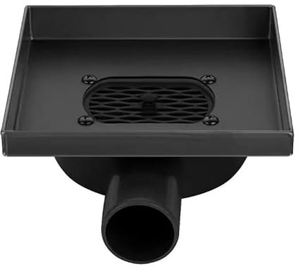 Caniveau de Douche Italienne a Carreler 15 * 15cm Noir Mat - Siphon Sol Carrée avec Sortie d'Eau Rotative à 360° Acier Inoxydable 304
