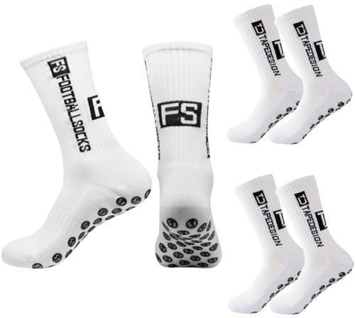 SIVZUMO Chaussette Antidérapante Foot Homme Femme Lot de 3 Grip Socks Football 39-46 Football Socks pour Basket Trekking Cyclisme Tennis Yoga, Respirantes Blanc