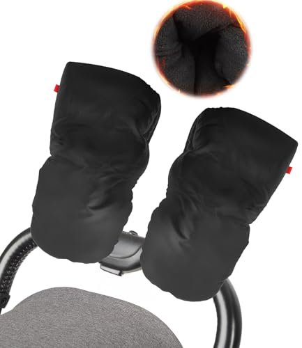 Handwärmer für Kinderwagen, Handschuhe Wasserdicht Winddicht Warme, Kinderwagen Griff Handmuff, Schwarz Kinderwagenmuff Plüsch Innenseite für Alle Kinderwagen und Buggy