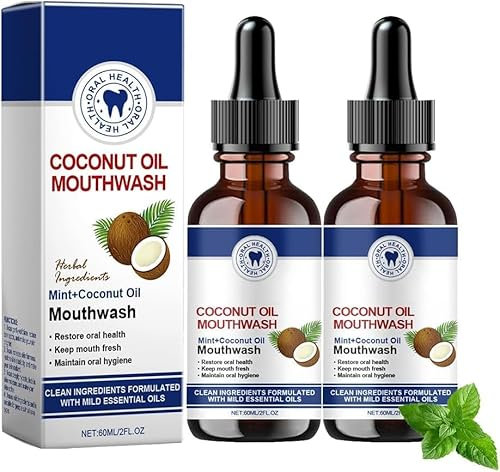 2PC Ourlyard Kokosöl-Mundspülung öl, Natürliches Kokosöl, Aufhellendes Öl Mundspülung, Mundziehöl mit Kokosnuss & Pfefferminzöl, Mundspülung für Frischen Atem Zahnaufhellung und gesünderes Zähne