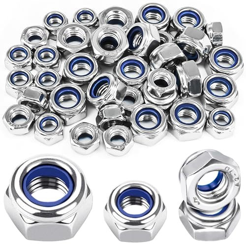 XSHAO® 40 Pcs Ecrou Frein Hexagonal de Blocage en Nylon, Ecrou M8/M10 Écrou de Blocage en Acier Inoxydable DIN 985 Écrous Autobloquants avec Bague en Nylon pour Vis Écrous