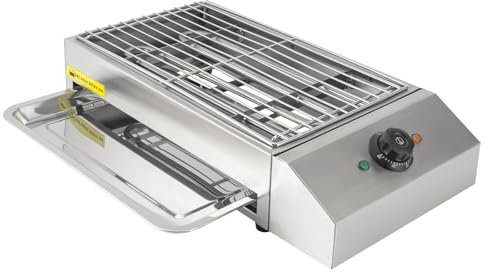 Barbacoa eléctrica de mesa de acero inoxidable de 2600 W con rejilla extraíble, 50-300 °C, temperatura ajustable, barbacoa eléctrica con bandeja de goteo de aceite, barbacoa eléctrica para interior y