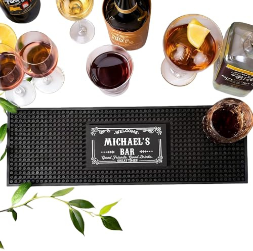 Personalised Bar Mat, Non-slip PVC Rubber Bar Mat, Custom Bar Name, Spill Mat for Countertop Home Bar Coffee Bar, Gifts for Bartender Drinking Lover Cocktail Lover Lover Newlywed, Beer Mat Decor