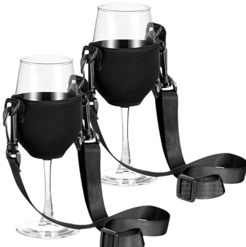 JAWUZ 2 Piezas Soporte Copas Colgante, Soporte Para Copas De Vino Para Colgar, Soporte Copas De Vino Portátil, Soporte Ajustable Para Copas De Vino, Negro