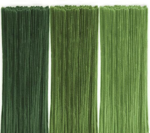 150 Pieces Green Pipe Cleaners for Craft, 6 mm x 30 cm Long Pipe Cleaners, Flexible Chenille Stems Craft Supplies, Chenille Wire Bending Plush for DIY, Art Project, Decoration (3 Styles Green)