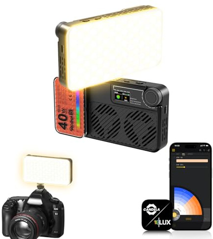 Rollei LUX Compact 40W RGB Led Videoleuchte, Kamera Licht Taschenformat 282 g mit Eingebautem Akku 3350 mAh und Typ-C-Aufladung Steuerung per Candela App, Videoleuchte-Kamera-Licht-Fotografie-Studio