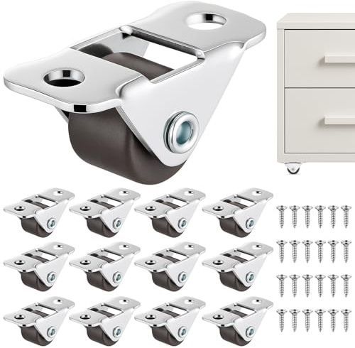 Maitys 12 Pcs 0.5 Small Casters Wheels Mini Rigid Non Swivel Fixed Castor Wheels with Metal Top Plate for Furniture, Small Appliances with Screws(Brown)