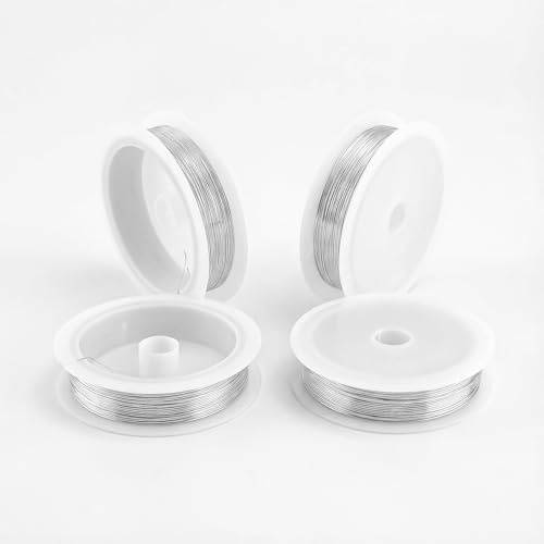 4 rotoli di filo per gioielli, argento, 0,3 mm x 50 m, per fai da te, gioielli, filo di bouillon, argento, filo per gioielli, filo in acciaio inox per fai da te e modellazione, bracciali, composizioni
