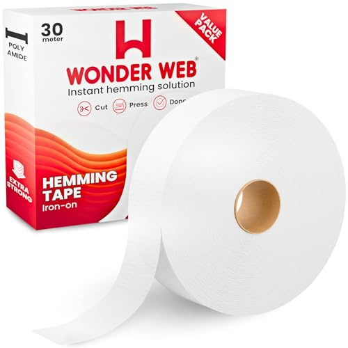 WONDER WEB Hemming Tape 30 Meter – Premium Iron On Hemming Tape | for Trousers, Sewing & Fabric – Extra Strong Wonderweb Hem Adhesive Tape for Quick, No-Sew Fixes – Instant Hemming Solution