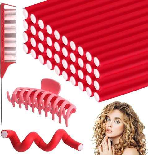 40 Pezzi di Bacchette in Gommapiuma, Senza Calore, Flessibili, per Capelli e Arricciacapelli, con Pettine per Capelli Grandi, Aste Flessibili per Acconciature Fai da Te (24 x 1,2 cm)