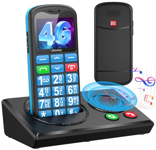 CHAKEYAKE Téléphone Portable Senior 4G sans Abonnement, Téléphone pour Personnes Âgées à Grandes Touches avec Station de Charge Bluetooth, Volume Puissant, Bouton SOS, Appels Rapides, Radio FM