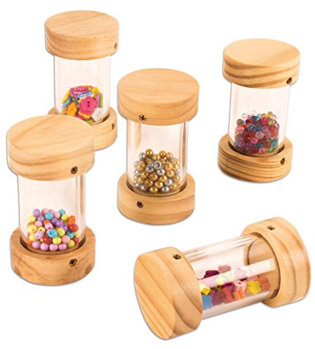 TTS - Sinnesrasseln aus Holz - fördert die Sinne - 5 stück mit verschiedenen Füllungen