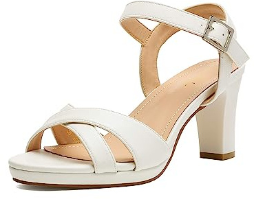 DREAM PAIRS Womens Sparkly Strappy Heel Sandals,White/Pu,9