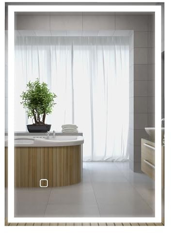 HOMCOM Bathroom Mirror with LED Lights, Illuminated Makeup Mirror with 3 Colours, Defogging Film and Memory Function, Hardwired, Horizontal or Vertical, 70 x 50 cm