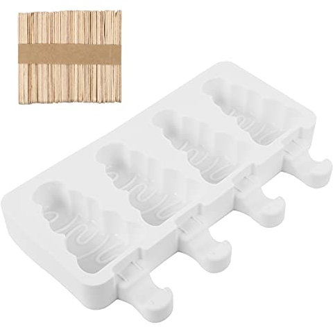 Yardwe Popsicle Molds Reusable Christmas Tree Ice Pop Molds Trays 4 Slots Easy Release Popsicle Shaper Cake Pop Mold with Wooden Popsicle Stick