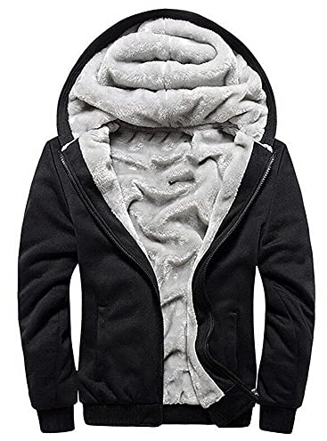 AOTORR Men's Hoodies Full Zip Fleece Jacket Coat Winter Warm Oversized Zip Up Hooded Top with Pockets Black M