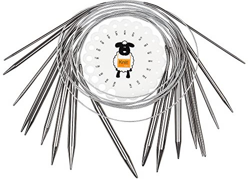 Coopay Edelstahl Rundstricknadel Set, 9 Stück Rundstricknadeln 40cm mit Nadellehre, Runden Stricknadeln für Socken Pullover Kragen und Ärmel, 2,5-10 mm Professionelle Stricknadeln Rundstricknadel