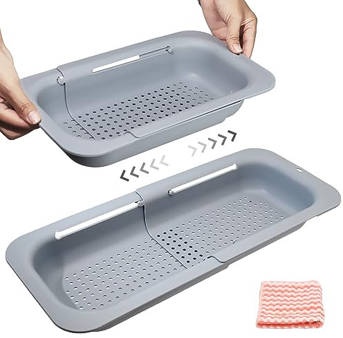 Spülbecken Sieb Küche, Ausziehbar Sieb Spüle Küche (34-48cm), Abtropfsieb Sieb für Spülbecken, Waschbecken Sieb Benutzt für Obst und GemüSe Waschen Oder Nudeln Abtropfen Lassen