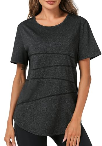 Terecey T-Shirt Sport Femme Manches Courtes UPF 50+ Confortable et Respirant Haut de Fitness Séchage Rapide pour Entraînement Running Extérieur et Maison